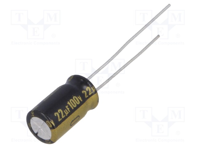 Capacitor: electrolytic; THT; 22uF; 100VDC; Ø6.3x11mm; Pitch: 2.5mm