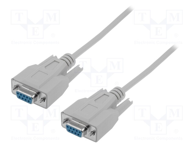 Cable; D-Sub 9pin socket,both sides; 3m; grey; shielded