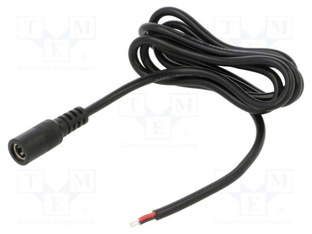 Cable; 2x0.5mm2; DC 5,5/2,5 socket; straight; black; 1m; -20÷80°C