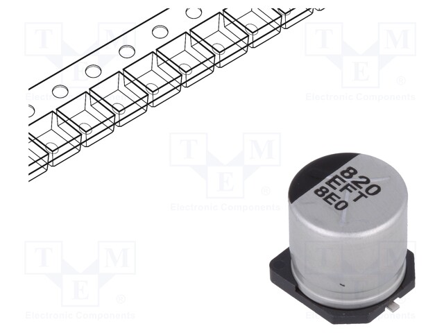 Capacitor: electrolytic; low impedance; 820uF; 25VDC; Case: G; FT