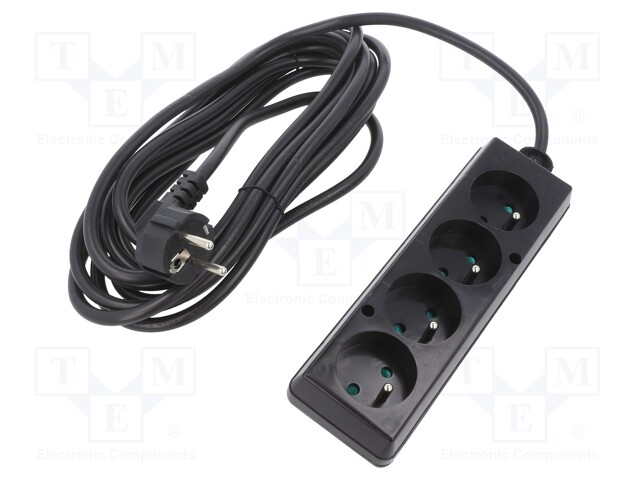 Extension lead; Sockets: 4; black; 3x1,5mm2; 5m; 16A