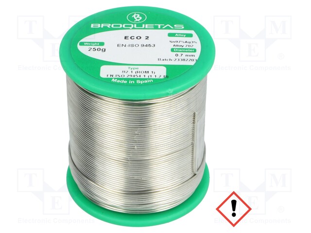 Soldering wire; Sn97Ag3; 0.7mm; 0.25kg; lead free; Package: reel