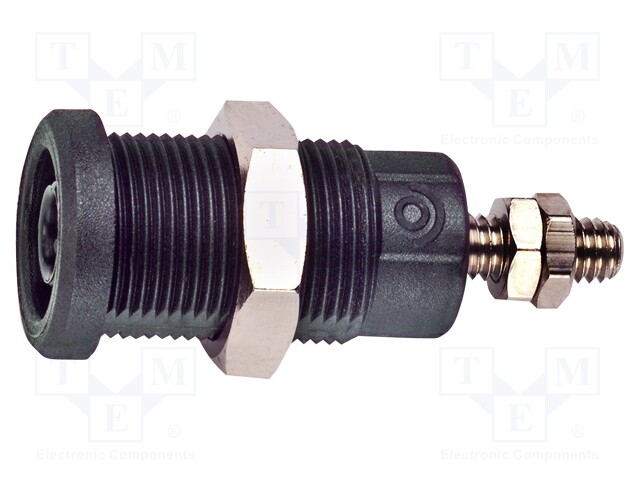 Socket; 4mm banana; 36A; 1kV; black; nickel plated; on panel