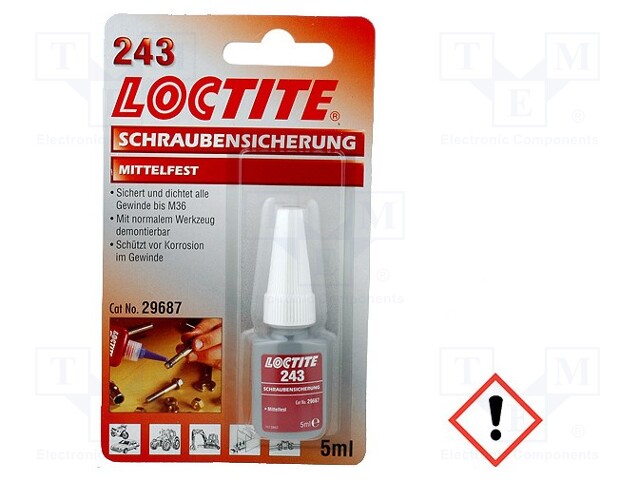 Anaerobic adhesive; blue; liquid; bottle; 5ml; LOCTITE 243