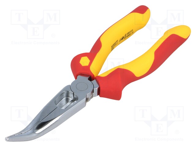 Pliers; insulated,half-rounded nose,universal; steel; 200mm