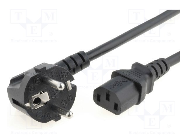 Cable; CEE 7/7 (E/F) plug angled,IEC C13 female; 1.8m; black