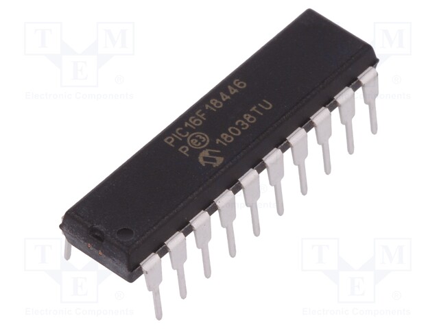 PIC microcontroller; Memory: 28kB; SRAM: 2048B; EEPROM: 256B; THT