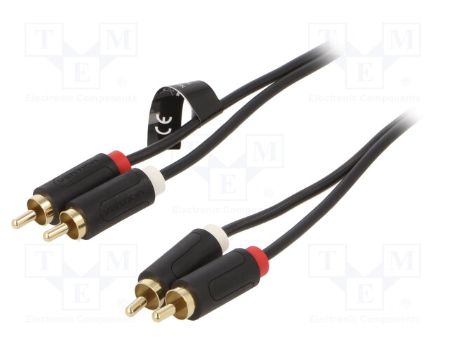 Cable; RCA plug x2,both sides; 2m; Plating: gold-plated; black