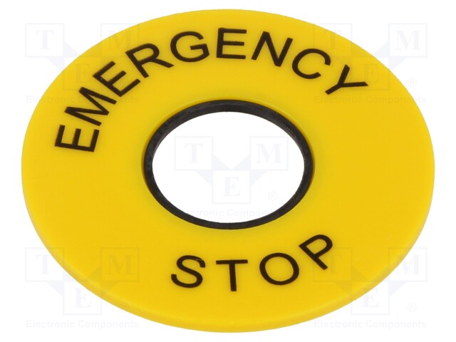 Legend Plate, Series 61, 43 mm x 1.7 mm, 16 mm Switches, Yellow, EMERGENCY STOP