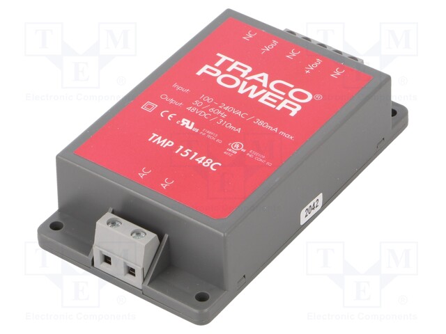 Converter: AC/DC; 15W; Uout: 48VDC; Iout: 310mA; 79%; Series: TMP 15