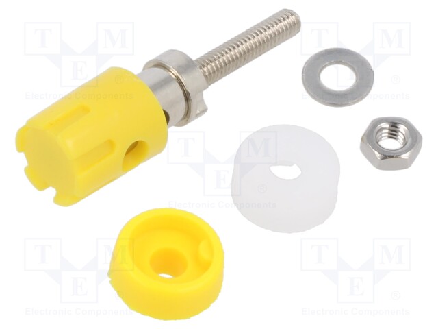 Socket; 4mm banana; 15A; 48VDC; yellow; nickel plated; on panel