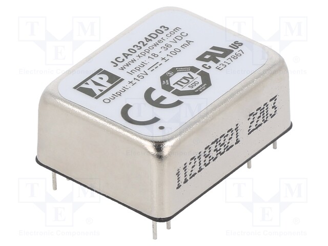 Isolated Board Mount DC/DC Converter, 2:1 Input, ITE, 2 Output, 3 W, 15 V, 100 mA, -15 V