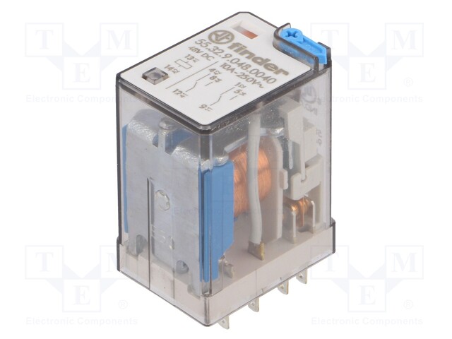 Relay: electromagnetic; DPDT; Ucoil: 48VDC; 10A/250VAC; 10A/30VDC