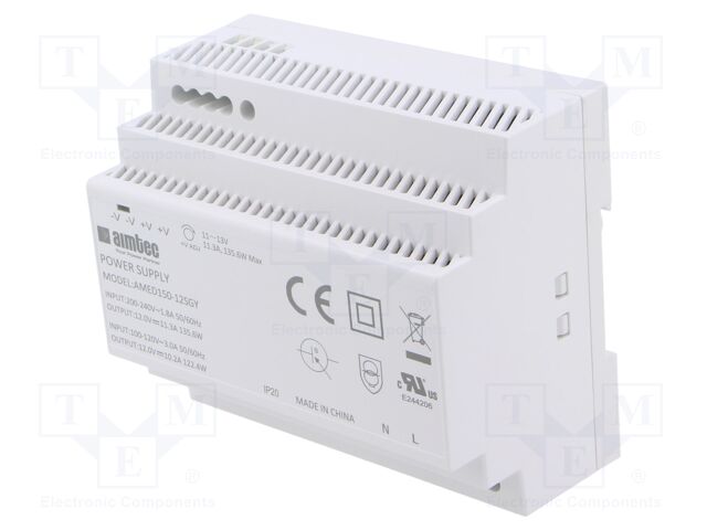 Power supply: switched-mode; for DIN rail; 135.6W; 12VDC; 11.3A