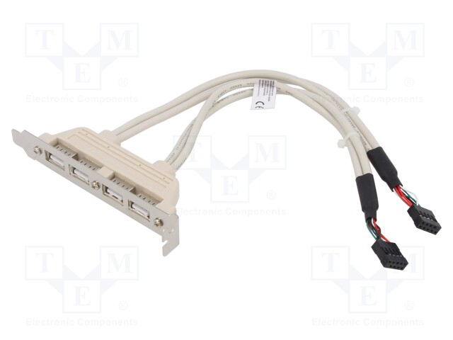 Adapter; brackets on slot,USB 2.0; nickel plated; 0.25m; beige