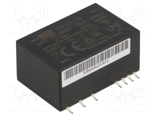 Power supply: switched-mode; modular; 2W; 12VDC; 33.7x22.2x16mm