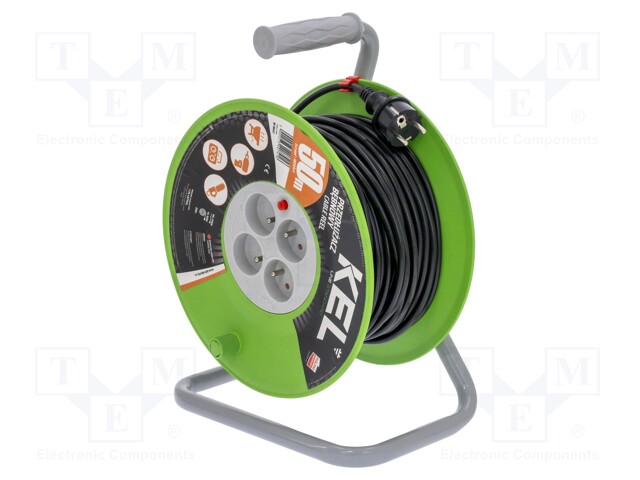 Extension lead; reel; Sockets: 4; PVC; black; 3x1mm2; 50m; 10A