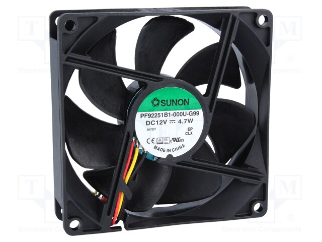 Fan: DC; axial; 12VDC; 92x92x25mm; 127.42m3/h; 47dBA; ball bearing