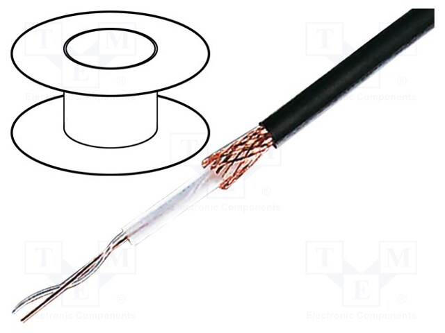 Wire: coaxial; RG62AU; solid; steel,copper plated; PVC; black; 100m