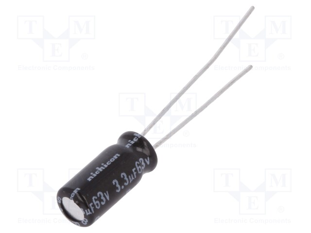 Capacitor: electrolytic; bipolar; THT; 3.3uF; 63VDC; Ø5x11mm; ±20%