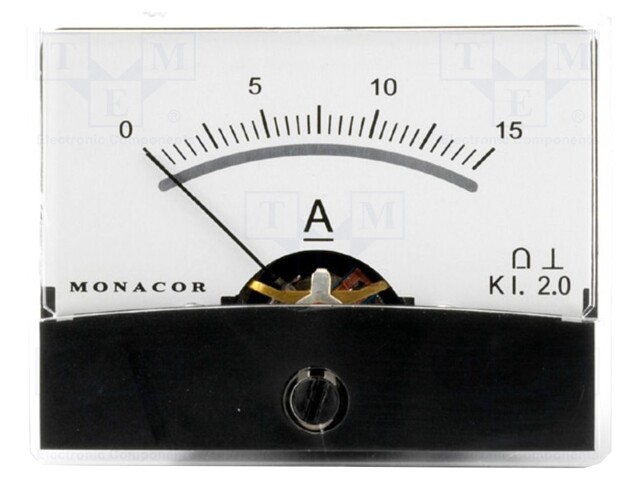 Ammeter; analogue; on panel; I DC: 0÷15A; Class: 2; Int.resist: 4mΩ