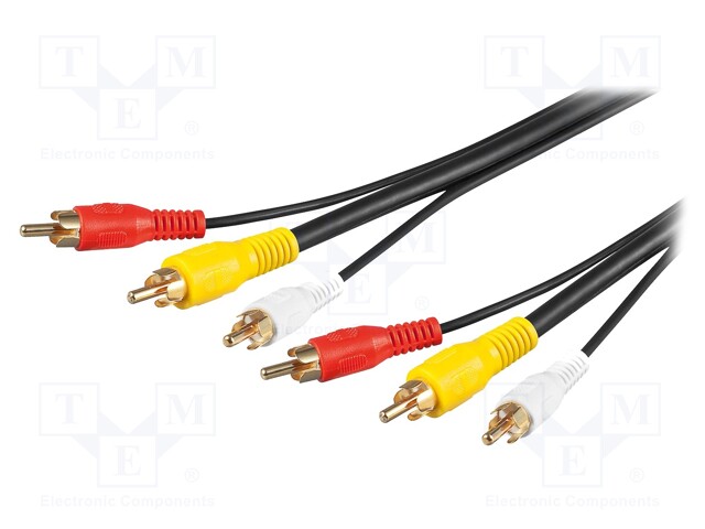 Cable; RCA plug x3,both sides; 1.5m; Plating: gold-plated