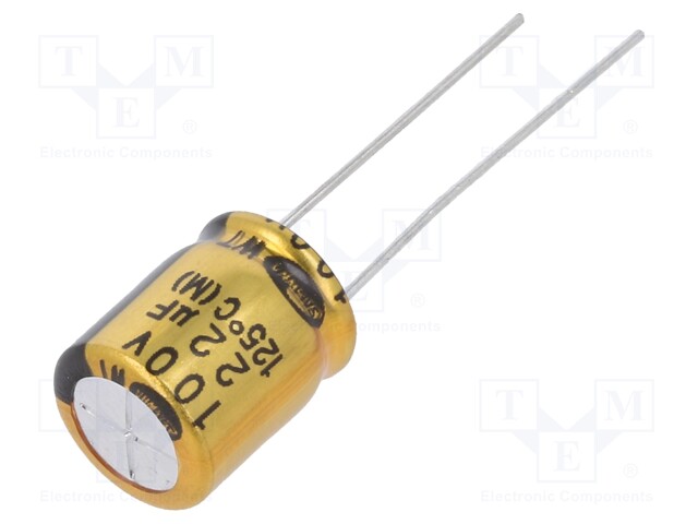 Capacitor: electrolytic; THT; 22uF; 100VDC; Ø10x12.5mm; ±20%; 5000h