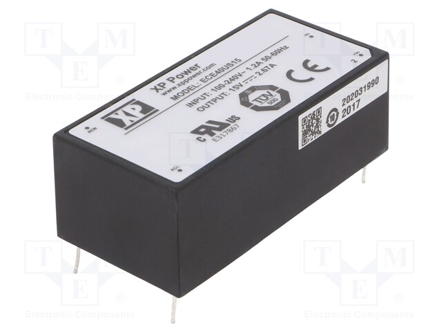 Power supply: switched-mode; 40W; 15VDC; 2.67A; OUT: 1; 150g; 84%