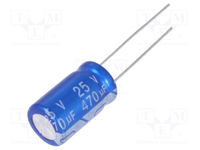 Capacitor: electrolytic; THT; 470uF; 25VDC; Ø10x16mm; Pitch: 5mm