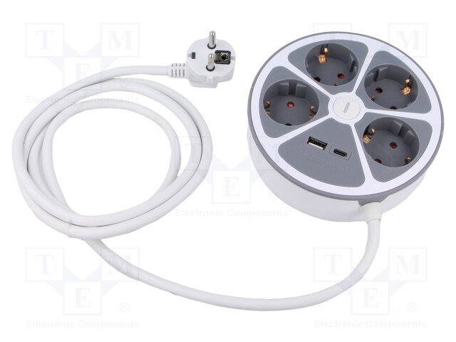 Extension lead; 3x1.5mm2; Sockets: 6; PVC; white; 2m; 16A