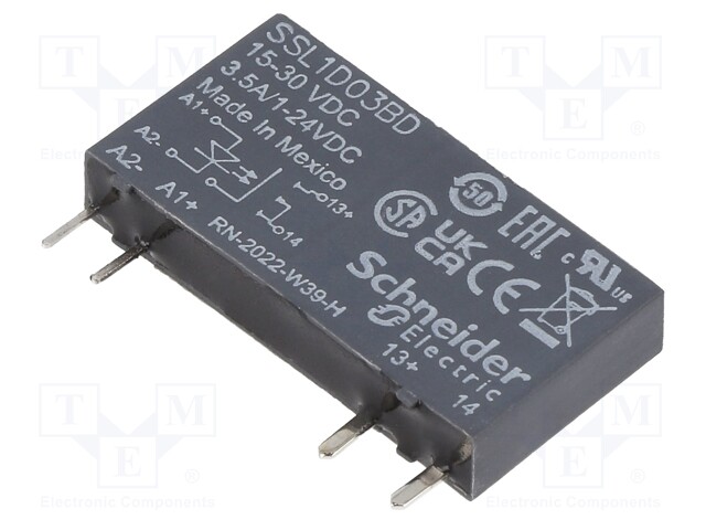 Solid State Relay, SPST-NO, 3.5 A, 24 VDC, Socket, Quick Connect, Zero Crossing