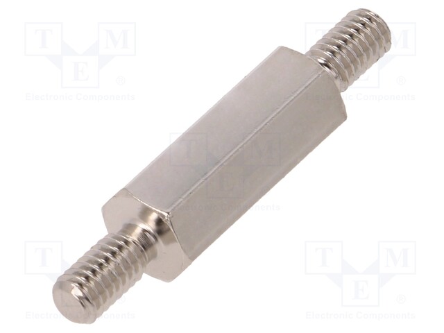 Screwed spacer sleeve; 18mm; Ext.thread: M4; hexagonal; brass