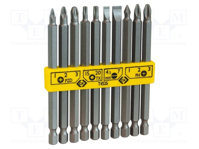 Screwdriver bits; Pcs: 10; 100mm; Mounting: 1/4" (E6,3mm)