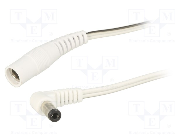 Cable; DC 5,5/2,1 socket,DC 5,5/2,5 plug; angled; 0.5mm2; white