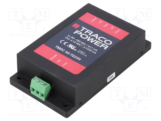 Converter: DC/DC; 40W; Uin: 80÷160V; Uout: 15VDC; Uout2: -15VDC; 162g