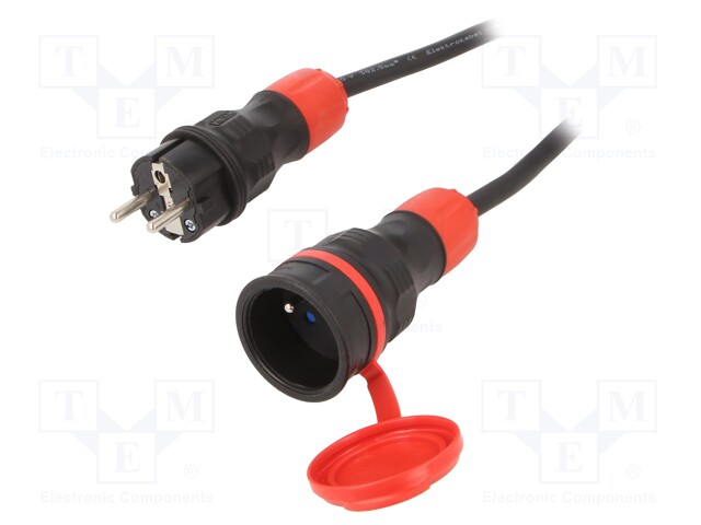 Extension lead; Sockets: 1; rubber; black; 3x2,5mm2; 5m; 16A