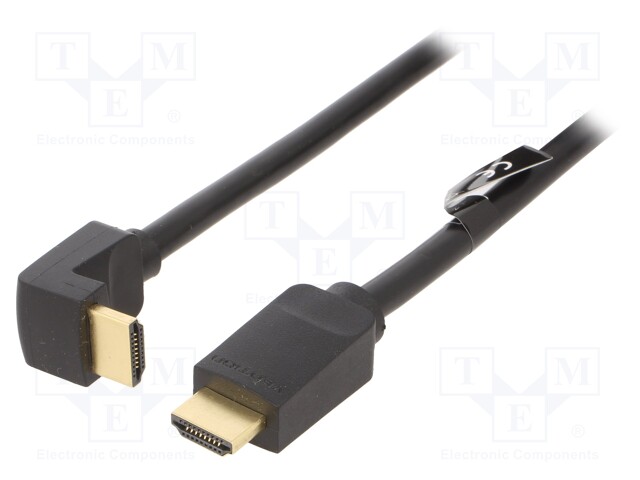 Cable; HDMI 2.0; HDMI plug,HDMI plug 90°; 3m; black; 30AWG