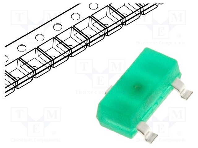 LED; SMD; SOT23; green; 0.4mcd; 3x1.3x1.05mm; 140°; 2.2÷2.5V; 2mA