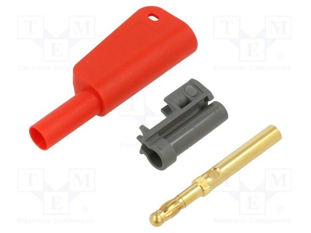 4mm banana; 32A; 1kV; red; insulated,with 4mm axial socket