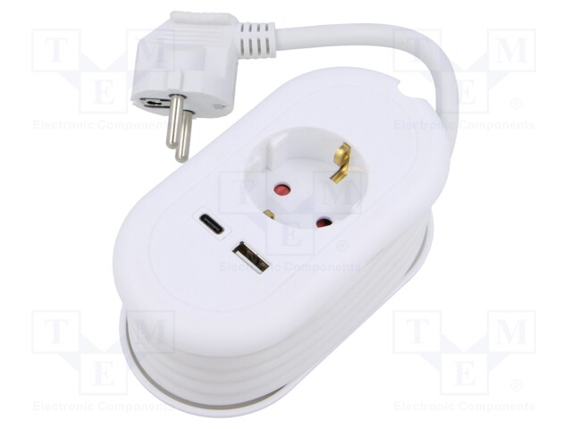 Extension lead; 3x1.5mm2; Sockets: 3; PVC; white; 1.5m; 16A