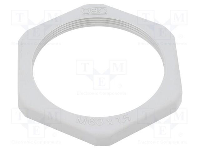 Nut; M63; polyamide; D: 8mm; Spanner: 75mm; light grey; Pitch: 1,5