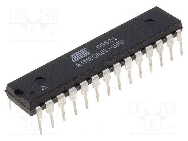 AVR microcontroller; EEPROM: 512B; SRAM: 1kB; Flash: 8kB; DIP28