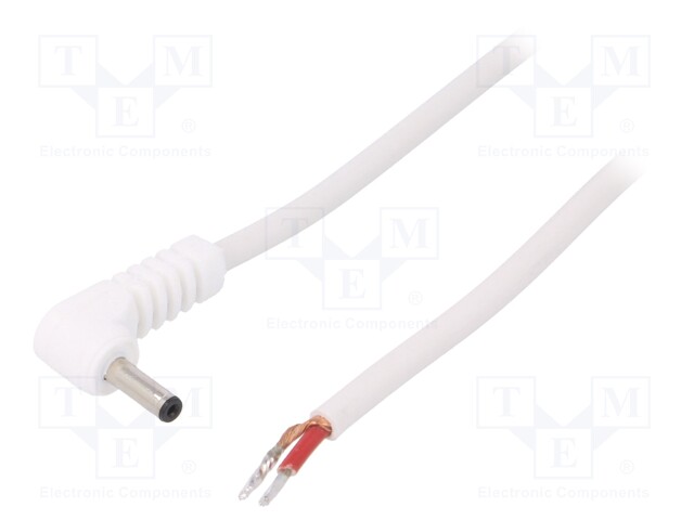 Cable; wires,DC 1,3/3,5 plug; angled; 1mm2; white; 1.5m; -20÷70°C