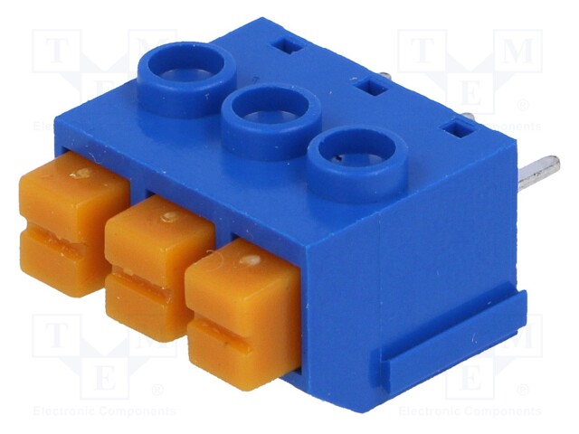 PCB terminal block; angled 90°; 5mm; ways: 3; on PCBs; 1mm2; tinned