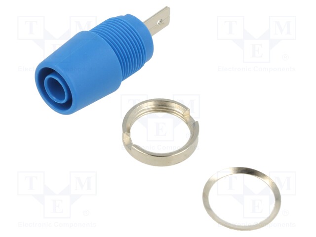 Socket; 4mm banana; 20A; 1kV; blue; nickel plated; insulated