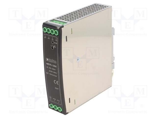 Power supply: switched-mode; 75W; 12VDC; 6.3A; 85÷264VAC; DIN; 370g