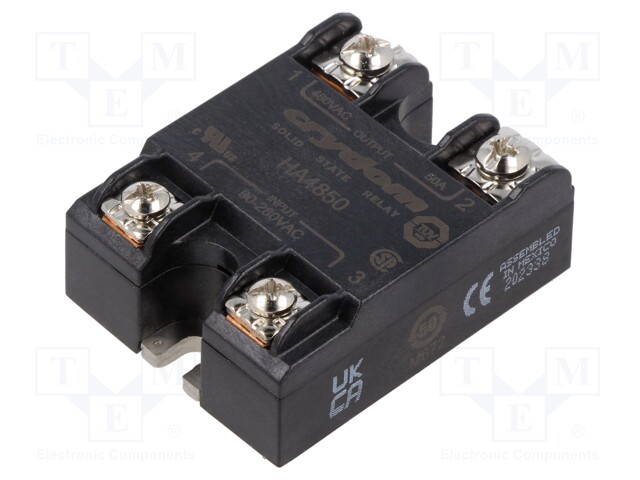 Relay: solid state; Ucntrl: 90÷280VAC; 50A; 48÷530VAC; -40÷80°C