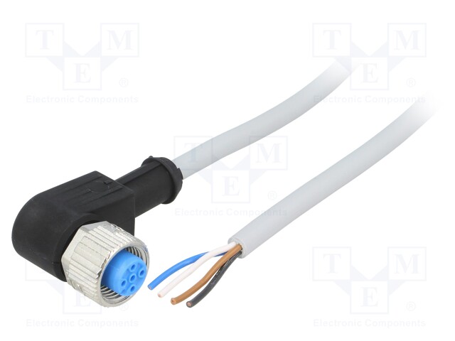 Connection lead; M12; PIN: 4; angled; 2m; plug; 250VAC; 4A; -30÷80°C