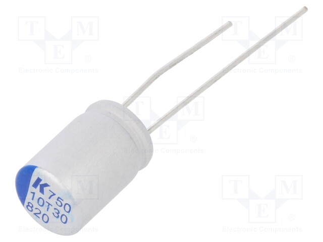Polymer Aluminium Electrolytic Capacitor, 820 µF, 10 V, Radial Leaded, A750 Series, 0.014 ohm