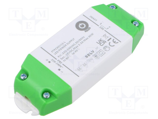 Power supply: switching; LED; 30W; 12VDC; 2.5A; 200÷240VAC; FTPC-L